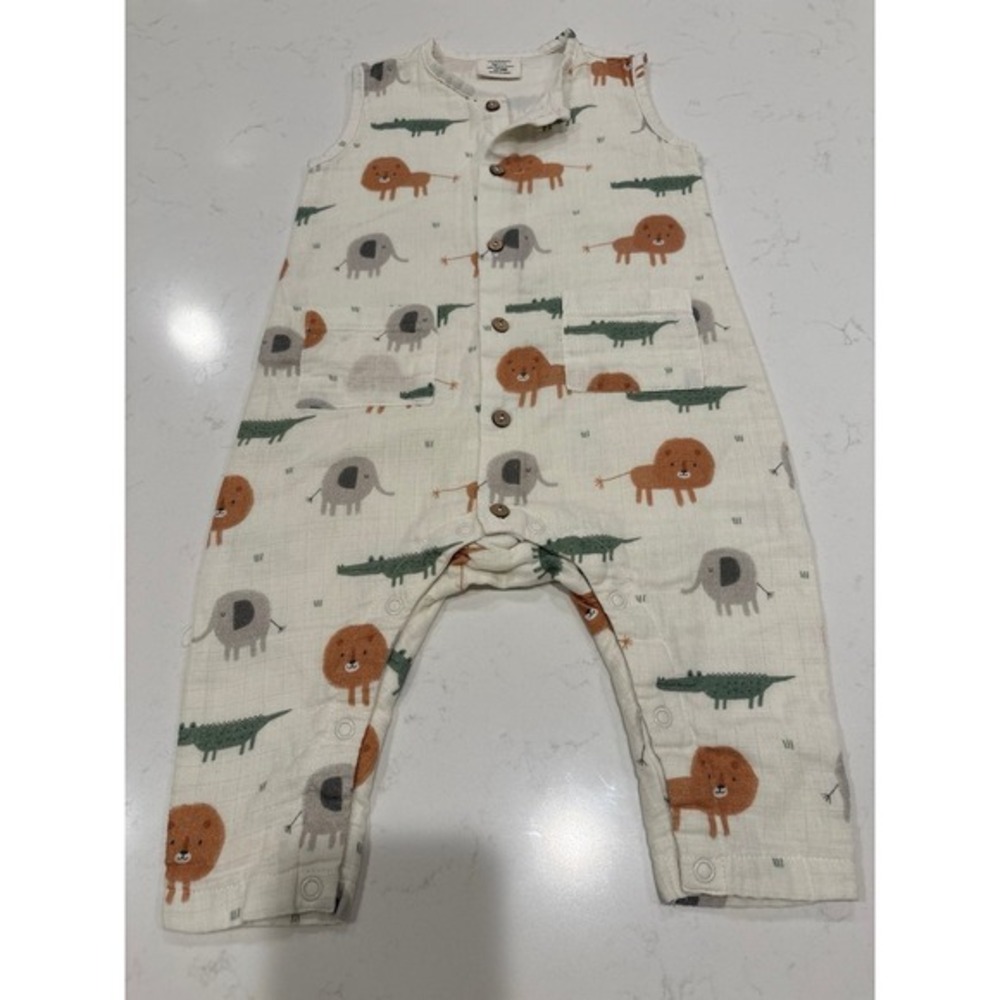 Viverano Organic Cotton Muslin Animal Print‎ Romper Sleeveless Cream 12-18M